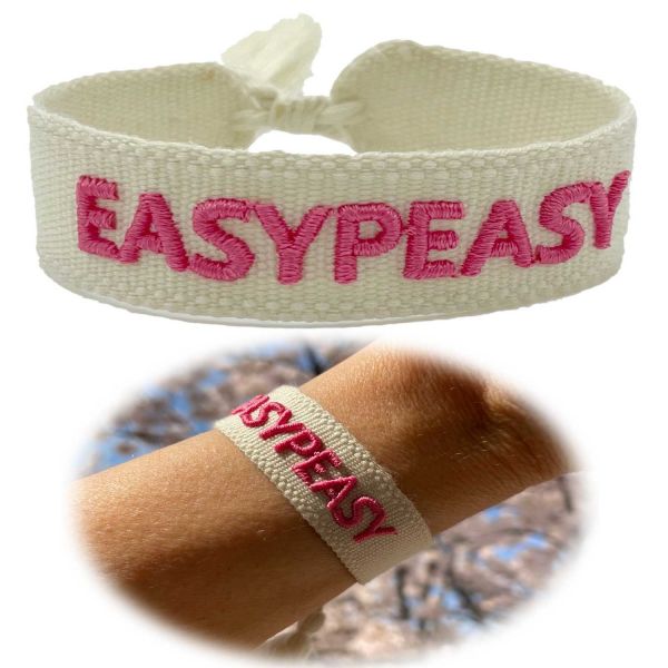 Canvas Statement Armband EasyPeasy Creme Pink besticktes Webarmband