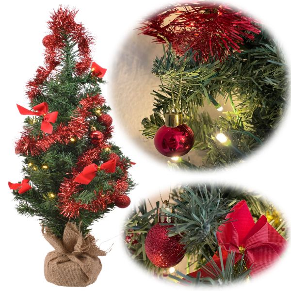 Deko Weihnachtsbaum 60cm Rot 20 LED geschmückt Sockel Tannenbaum Tisch-Deko