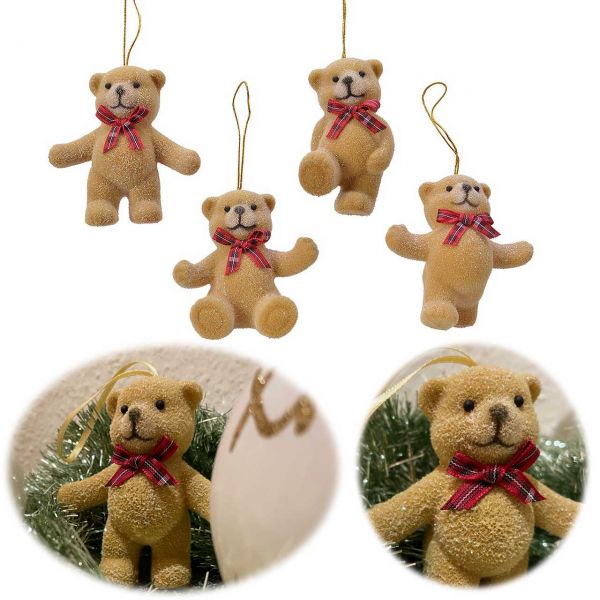 4x Kinder Christbaum-Hänger Teddy Bär 8cm Baumschmuck Weihnachts-Deko