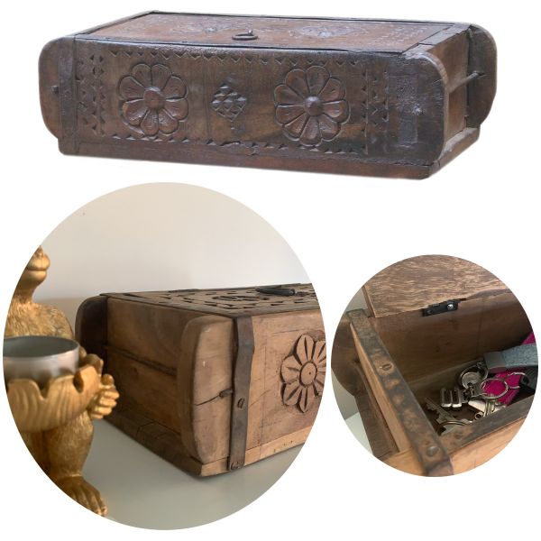 Vintage Holz Ziegelform Deko-Kiste Deckel Aufbewahrungsbox Schmuckkiste