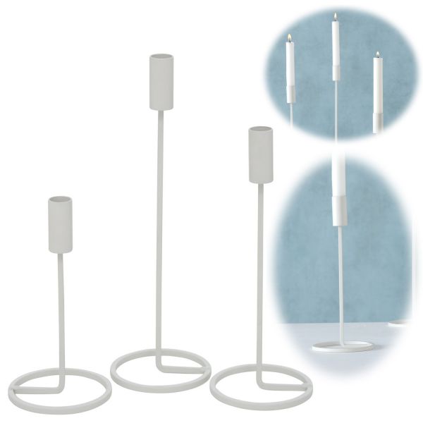 3x Kerzenständer Weiß Metall Set Kerzenhalter Kerzenleuchter Stabkerzen