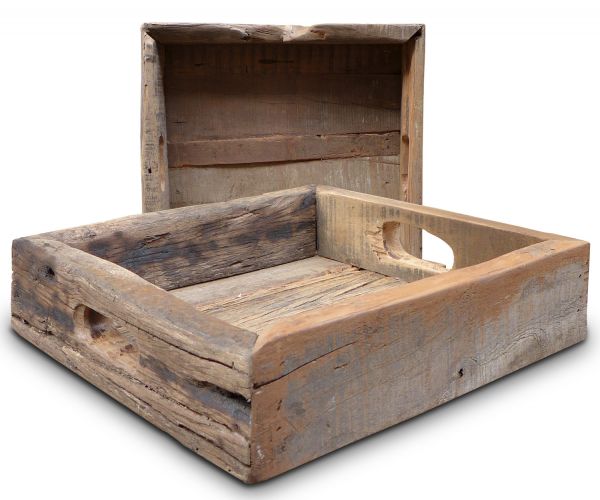 Vintage Holz Serviertablett 30x30cm ♻️ Fundholz ♻️ Griff-Tablett Deko Tablett