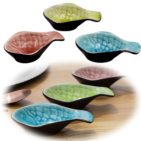 Keramik Tapas-Schalen Sylt 3-fach Set Fisch Salzschale Snackschale Olivenschale