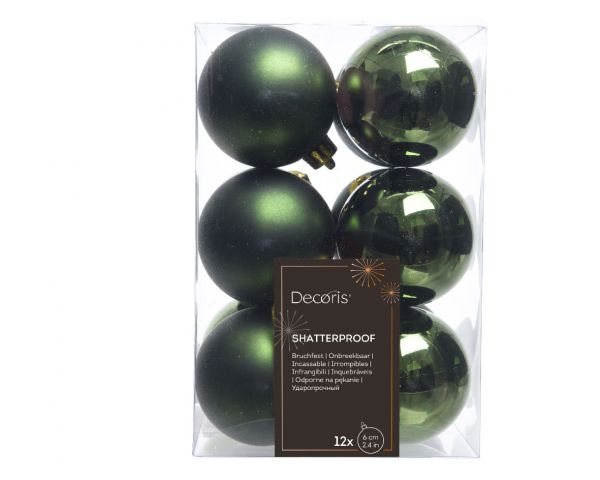 12 Design Weihnachtskugeln 6cm Grün Pinie Set Kunststoff Weihnachtsbaum-Deko