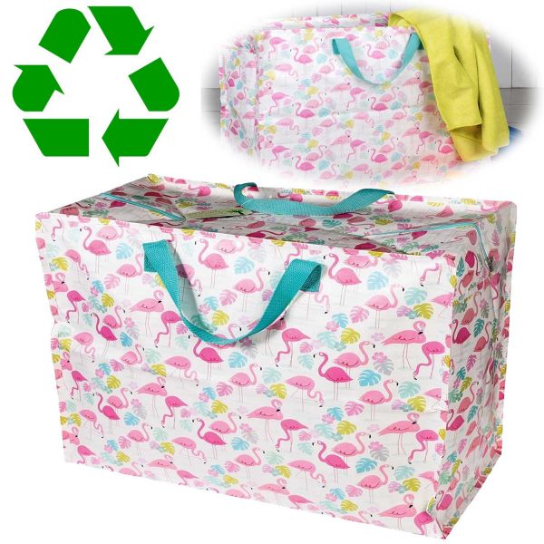 XXL Jumbo Bag Flamingo Rosa Weiß 55cm Recycled Allzwecktasche Einkaufstasche
