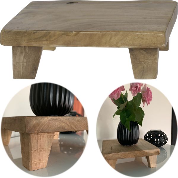 Mini-Tisch Teak-Holz 20x7cm Deko-Tablett Pflanzenhocker Blumenständer