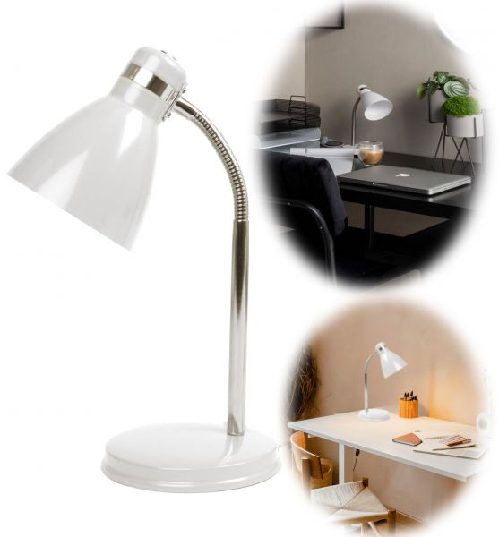 Elegante LED Tischlampe List 39cm Weiß Silber E27 Schreibtischlampe Leselampe