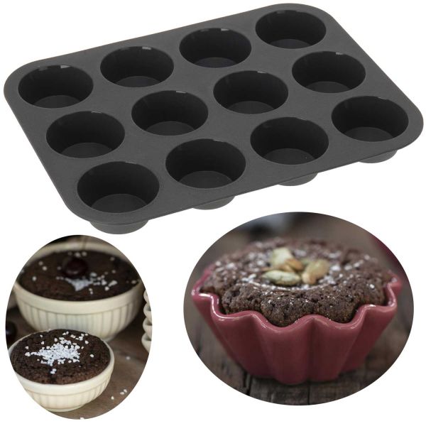 12´er Silikon Muffinform BPA-Frei Cupcake Brownie Muffinblech Backform