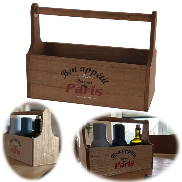 Holz Aufbewahrungskorb Paris 30cm Braun tragbar Griff Küchen-Organizer Box