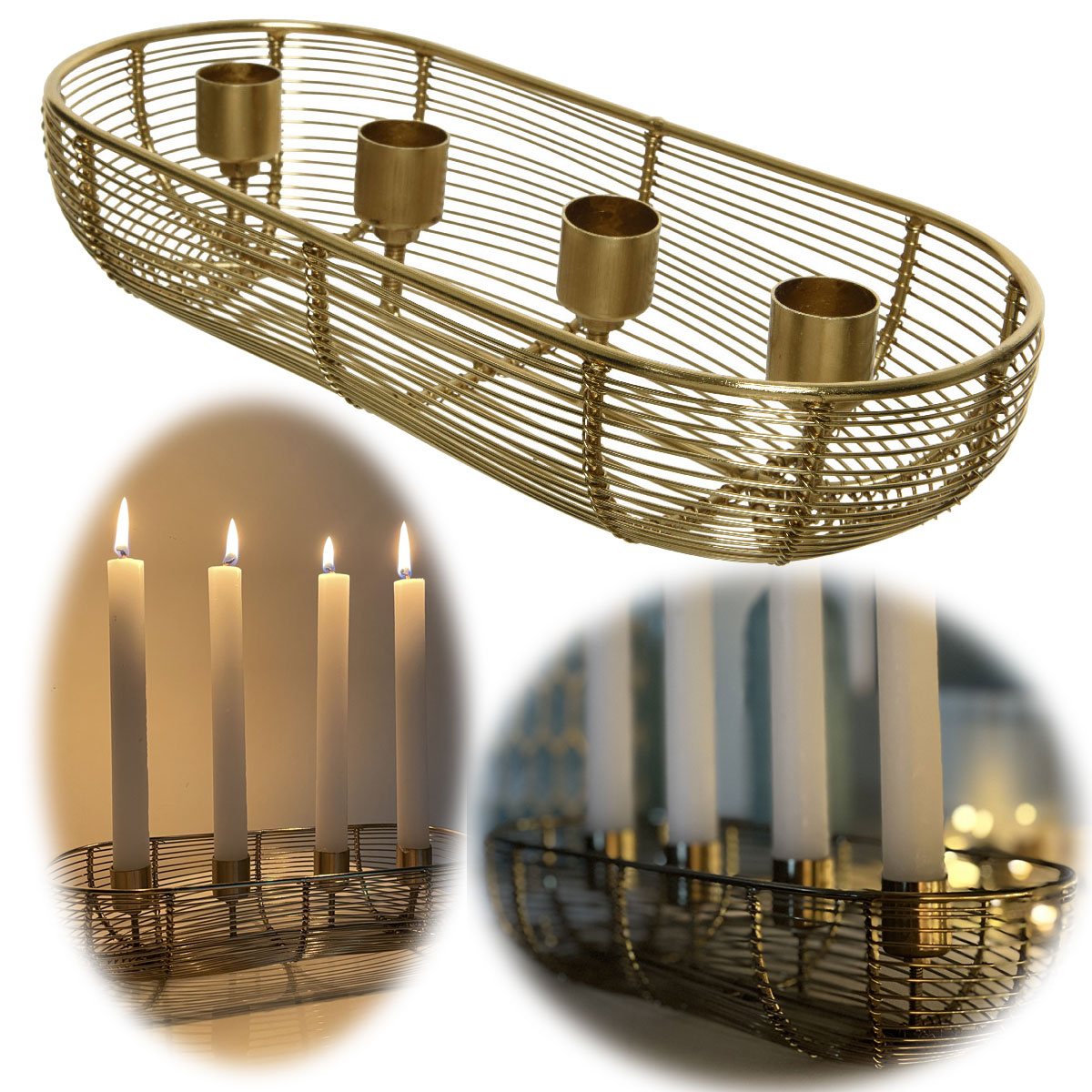 Kerzenständer 28cm Gold 4-fach Stabkerzen Kerzenhalter Kerzenleiste  Kerzentablett | LS-LebenStil