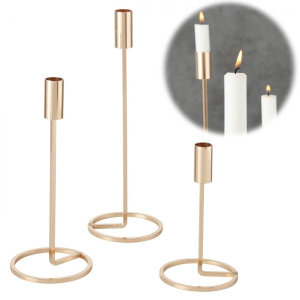 3x Kerzenständer Gold Metall Set Stabkerzen-Kerzenhalter Kerzenleuchter