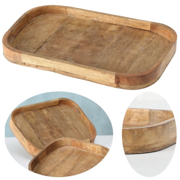 XL Deko-Tablett Mango-Holz Braun 46cm groß Serviertablett Obst-Schale Brot