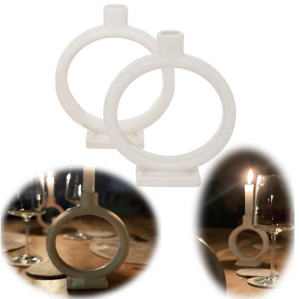 2x Nordic Kreis Kerzenständer Weiß 14/20cm rund Donut Stabkerzen-Kerzenhalter