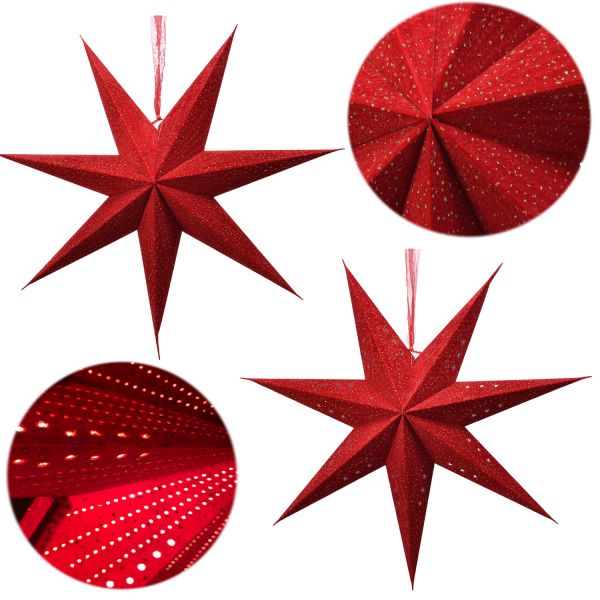 3D Samt Leuchtstern Ø 60cm FSC Rot Beleuchtet Weihnachtsstern Papierstern